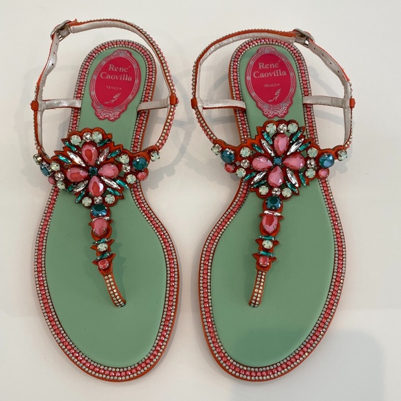 RENE CAOVILLA ORANGE SANDALS SIZE IT 38 / US 8 NEW!